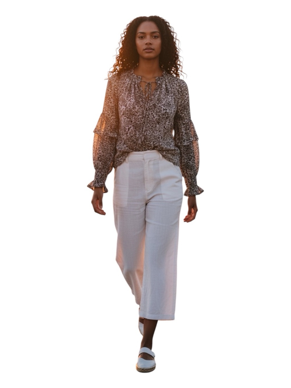 Free People Blue and White Boho Floral Blouse